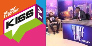Photo collage of KISS TV logo and guest during a show at the station