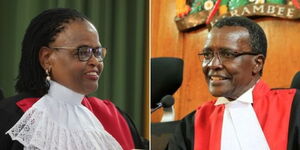 A collage image of Chief Justice Martha Koome (left) and CJ emeritus David Maraga (right).