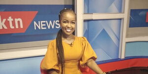 A picture of CGTN's Grace Kuria pictured on set at her former job with KTN.