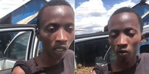 Survivor of Kabete Killer cop speaks to the press on Wednesday, December 8, 2021.