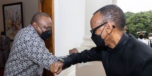 President Uhuru Kenyatta and Rwanda's President Paul Kagame during State House meeting in Nairobi on Thursday, February 3, 2022