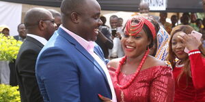 Kakamega Senator Cleophas Malala and his bride Carolina Ayiesta during the traditional dowry ceremony on August 26, 2018.