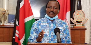 Wiper leader Kalonzo Musyoka speaks from his offices in Nairobi on April 15, 2020.