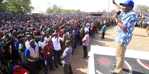 Kalonzo Musyoka speaking during a rally in Turkana County of Monday April 4,2022