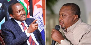 A collage image of Wiper leader Kalonzo Musyoka (left) and former President Uhuru Kenyatta (right).