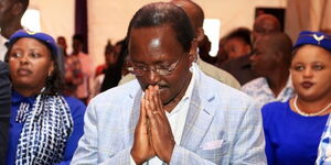 Wiper Leader Kalonzo Musyoka praying at The City of Refuge Church in Thika, Kiambu County on Sunday, January 15, 2023.