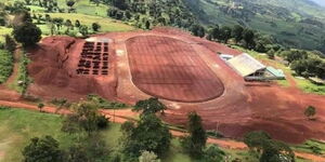 An undated aerial view of the incomplete Kamariny stadium, in Elgeyo Marakwet County.