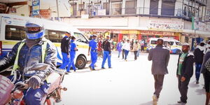 Kamukunji Police officers during a patrol in Nairobi CBD on Tuesday, January 25, 2022.