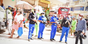 Kamukunji Police officers during a patrol in Nairobi CBD on Tuesday, January 25, 2022.