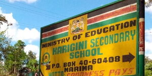 The signpost of Karigini Secondary School, Tharaka Nithi County. 