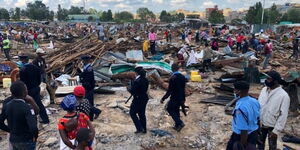 Residents pictured in Kariobangi North, Nairobi after evictions took place on May 4. 2020