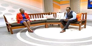 Lands CS Farida Karoney and JKLive show host Jeff Koinange during a show on Wednesday night, April 29