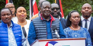 Wiper Party leader Kalonzo Musyoka, former Prime Minister Raila Odinga and Martha Karua during a joint media address on September 15, 2023