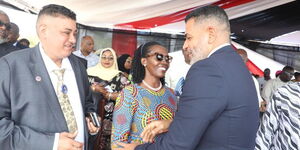 Narc Kenya Party Leader Martha karua and Mombasa Governor Abdulswamad Nassir at the inauguration ceremony at the Mama Ngina Waterfront on September 15.