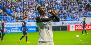 Kashiwa Reysol forward Michael Olunga celebrates after scoring against Gamba Osaka during their Japanese J1 League match at Suita Football City Stadium in Osaka on February 16, 2020