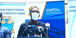 Kenya Medical Practitioners, Pharmacists and Dentists Union (KMPDU) Secretary-General Chibanzi Mwachonda speaking to the media on April 13, 2020.