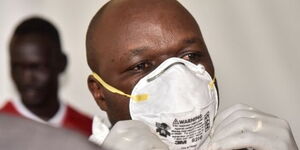 A photo of Kenya Red Cross paramedics and volunteers at the Nakuru County Level 5 Hospital during a training exercise on the proper use of Personal Protective Equipment (PPEs) in light of the Covid-19 pandemic on Saturday, March 15, 2020.