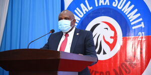 Kenya Revenue Authority (KRA) Commissioner General Githii Mburu speaks during the Annual Summit on Thursday, October 13, 2021.