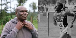 Kenyan Athlete Henry Ronoh at 70 years old (left) and the athlete participating in a past championship.