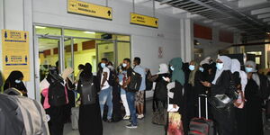 Kenyan Students who were stranded in Sudan pictured at the Moi International Airport, Mombasa. June 27, 2020.