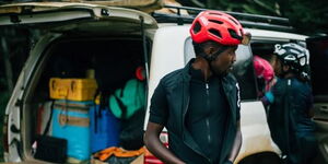Kenyan cyclist, Sule Kangangi preparing for a race in November 2020.