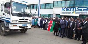 Kenyans outside KEMSA offices in Nairobi