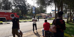 Kenyans quarantined at Kenyatta University protest against the government on Wednesday, April 15, 2020
