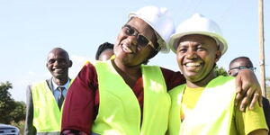 Meru County Governor Kawira Mwangaza and MCA Simon Kiambi during a visit to Kiagu ward on January 17, 2023