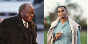 Photo collage between former late President Mwai Kibaki and Sean Andrew