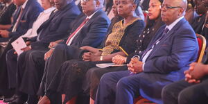 Immediate family members of Kenya's third president Mwai Kibaki during his state burial in Othaya, Nyeri on April 30, 2022.