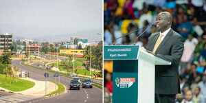 Photo collage between Kigali Rwanda and Deputy President Rigathi Gachagua speaking on Thursday October 13, 2022
