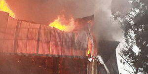 A fire pictured at Kikuyu Pipes Hardware Store in Kikuyu on September 6, 2020