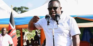 A photo of Kilifi Deputy Governor Gideon Saburi giving an address in Ganda Ward, Kilifi.