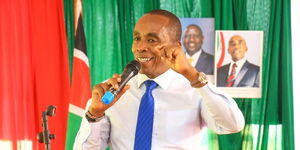 A photo of Kiambu Governor Kimani wa Matangi speaking at a past meeting held in February 8, 2023.