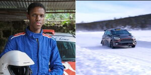 A collage image of McRae Kimathi (Left) and the car he is driving in Sweden (Right).