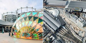 A photo collage of a section of the King's Cross in London in the UK.