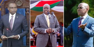 From left to right: Senate Speaker Amason Kingi, Deputy President Rigathi Gachagua and Kakamega Senator Boni Khalwale.