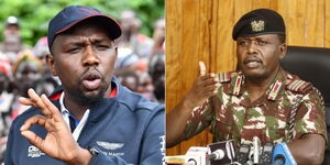 A collage of Elegeyo Marakwet Senator Kipchumba Murkomen and Trans Nzoia gubernatorial hopeful, George Natembeya.