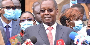 Kipipiri MP Amos Kimunya addressing the press After a Jubilee PG Meeting at KICC on Monday, June 22, 2020.