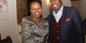 Kirinyaga Governor Anne Waiguru (left) greets Baringo Senator Gideon Moi.