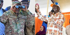 Azimio Leader Raila Odinga (left) and Interior CS Kithure Kindiki (right)