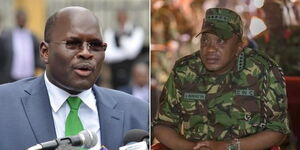 A collage image of Prof James Ole Kiyapi (Left) and President Uhuru Kenyatta.