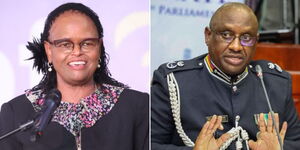  Chief Justice Martha Koome speaking at an event in Nairobi on July 21 2023 (left) and Inspector General of Police Japhet Koome appearing in Parliament in May 2023 (left).