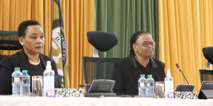 Deputy Chief Justice Philomena Mwilu and Chief Justice Martha Koome during the pre-trial hearing on Tuesday August 30, 2022.