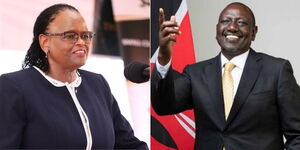 A photo collage of Chief Justice Martha Koome (left) and President William Ruto (right)