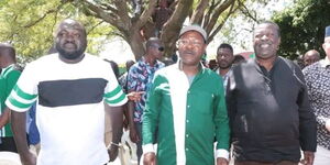 Ford Kenya candidate David Wafula Wakoli, Speaker of the National Assembly Moses Wetangula and Prime Cabinet Secretary Musalia Mudavadi at a public rally in Webuye on Saturday 3, December 2022