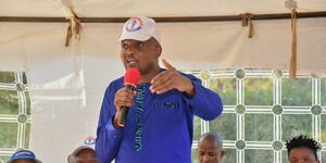 Gatundu South MP Moses Kuria at Maya Gardens Sagana, with Chama Cha Kazi Aspirants during a Nominations Planning Meeting on March 12, 2022