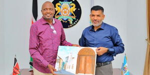 Trade CS Moses Kuria (left) meeting Mombasa Governor Abdulswamad Nassir (right) in Mombasa on January 17, 2023.