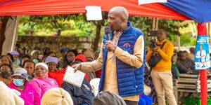 Gatundu South MP Moses Kuria addressing his supporters in Gatundu, Kiambu County on July 26, 2022.