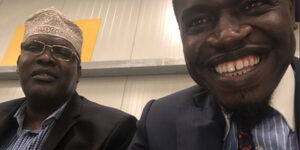 LSK President Nelson Havi (right) takes a selfie with embattled Lawyer Miguna Miguna on March 26, 2018.